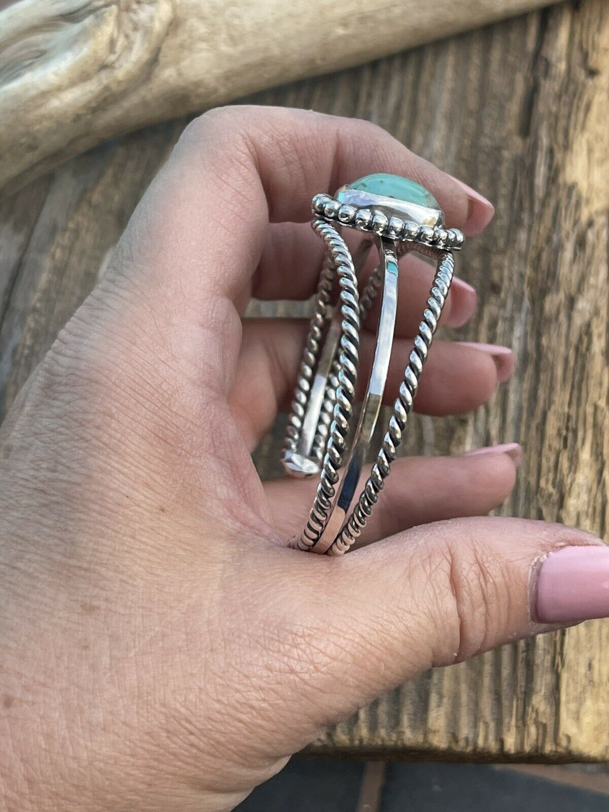 Handcrafted Royston Turquoise & Sterling Silver Cuff Bracelet Signed By Artist