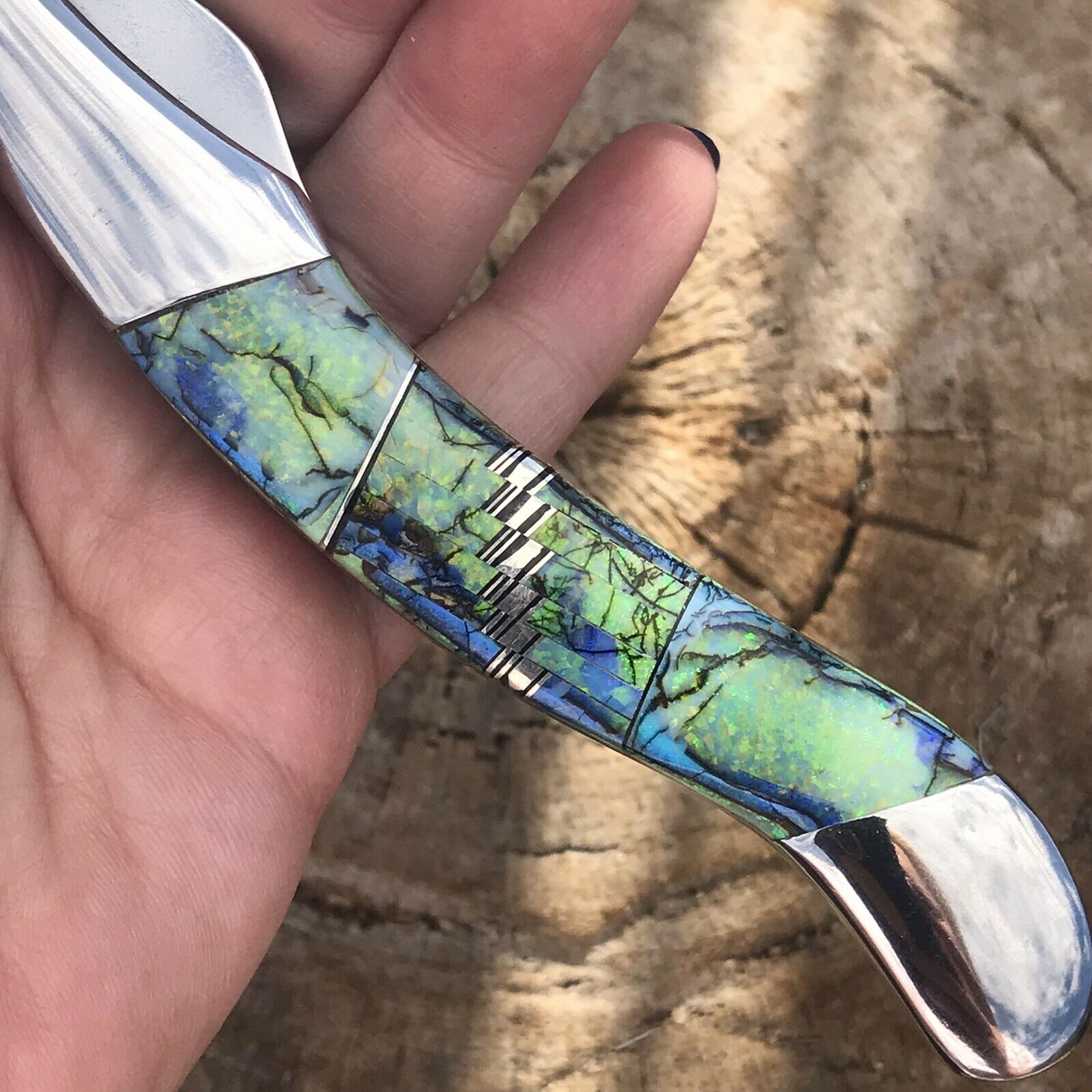 Fire Opal Inlay Stainless Steel Southwestern Style Multi Tool Wine Opener