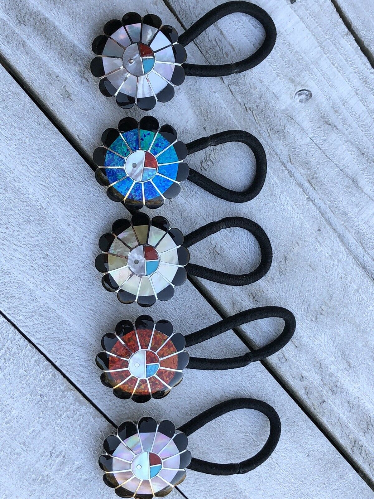 Handcrafted Sterling Silver and Multi Stone Sunface Hair Tie