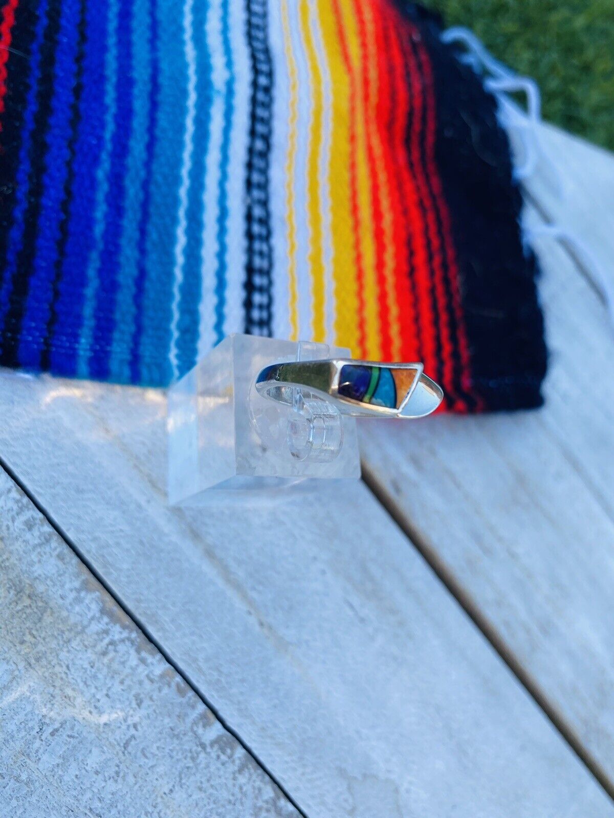 Handcrafted Multi Stone & Sterling Silver Inlay Ring