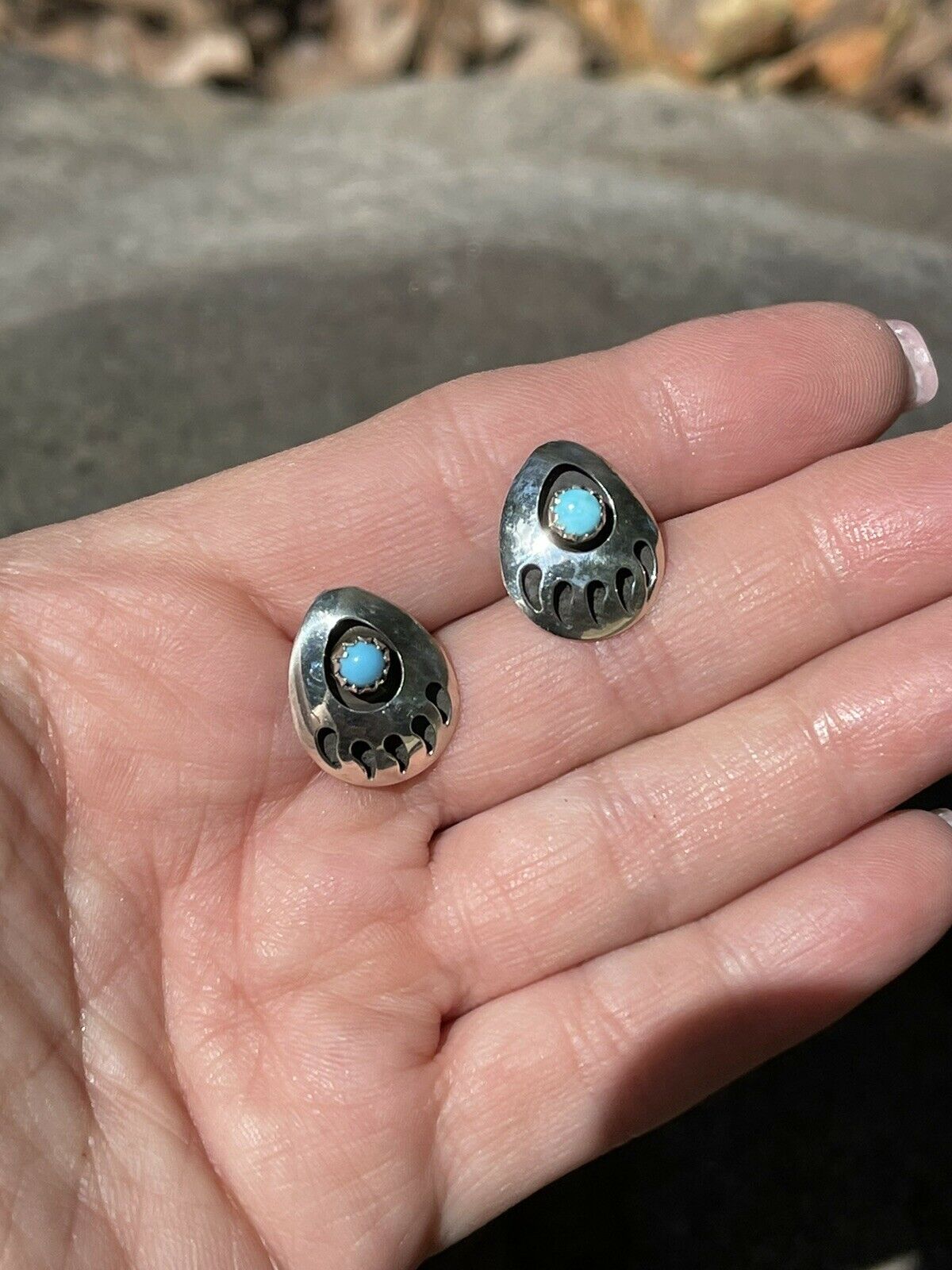 Handcrafted Sterling Silver And Turquoise Bear Paw Post Earrings