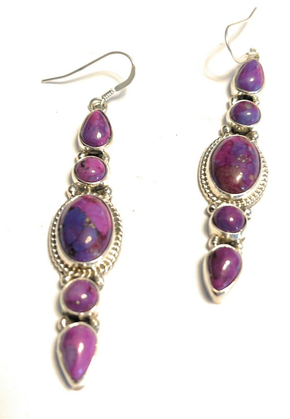 Handcrafted Sterling Silver Purple Mojave Dangle Fancy Earrings Signed