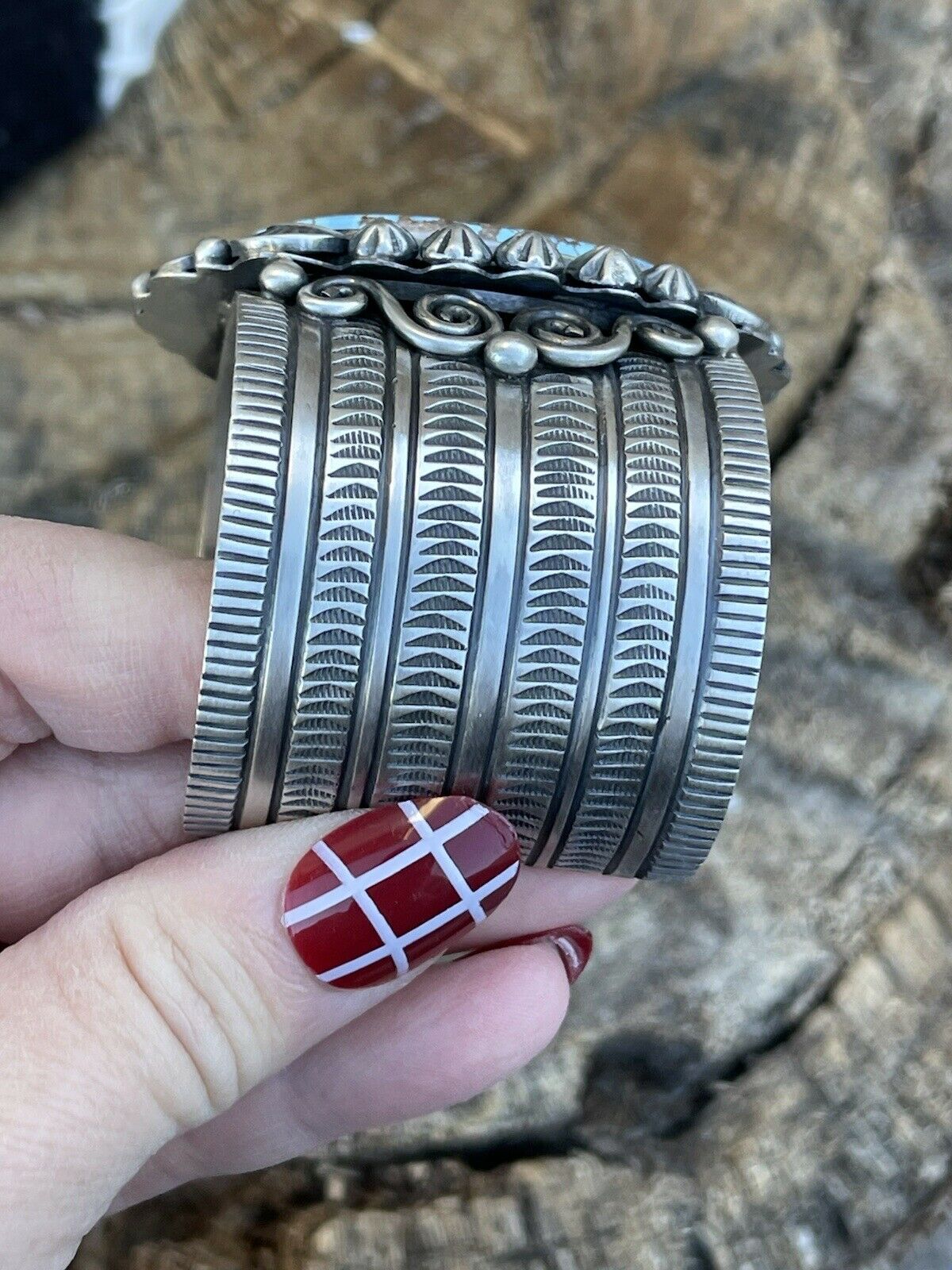 Handcrafted Sterling Silver & Number 8 Turquoise Signed Cuff Signed