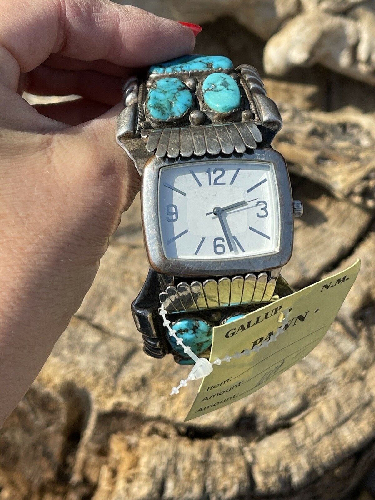 Vintage Navajo Sterling Silver & Kingman Turquoise Non Working Watch Bracelet