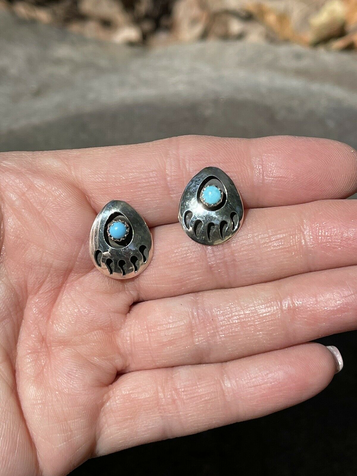 Handcrafted Sterling Silver And Turquoise Bear Paw Post Earrings