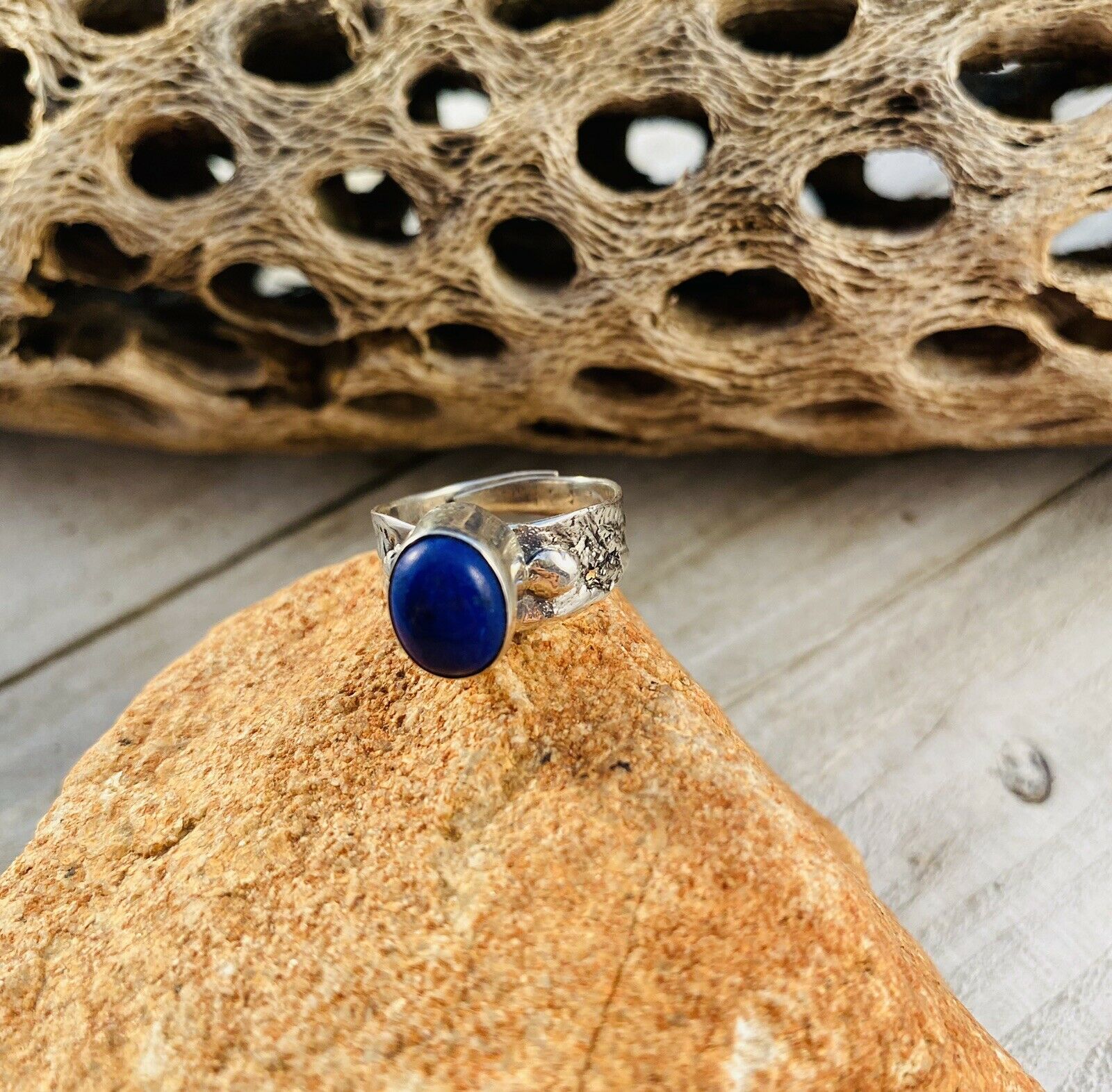 Handcrafted Lapis & Sterling Silver Adjustable Ring