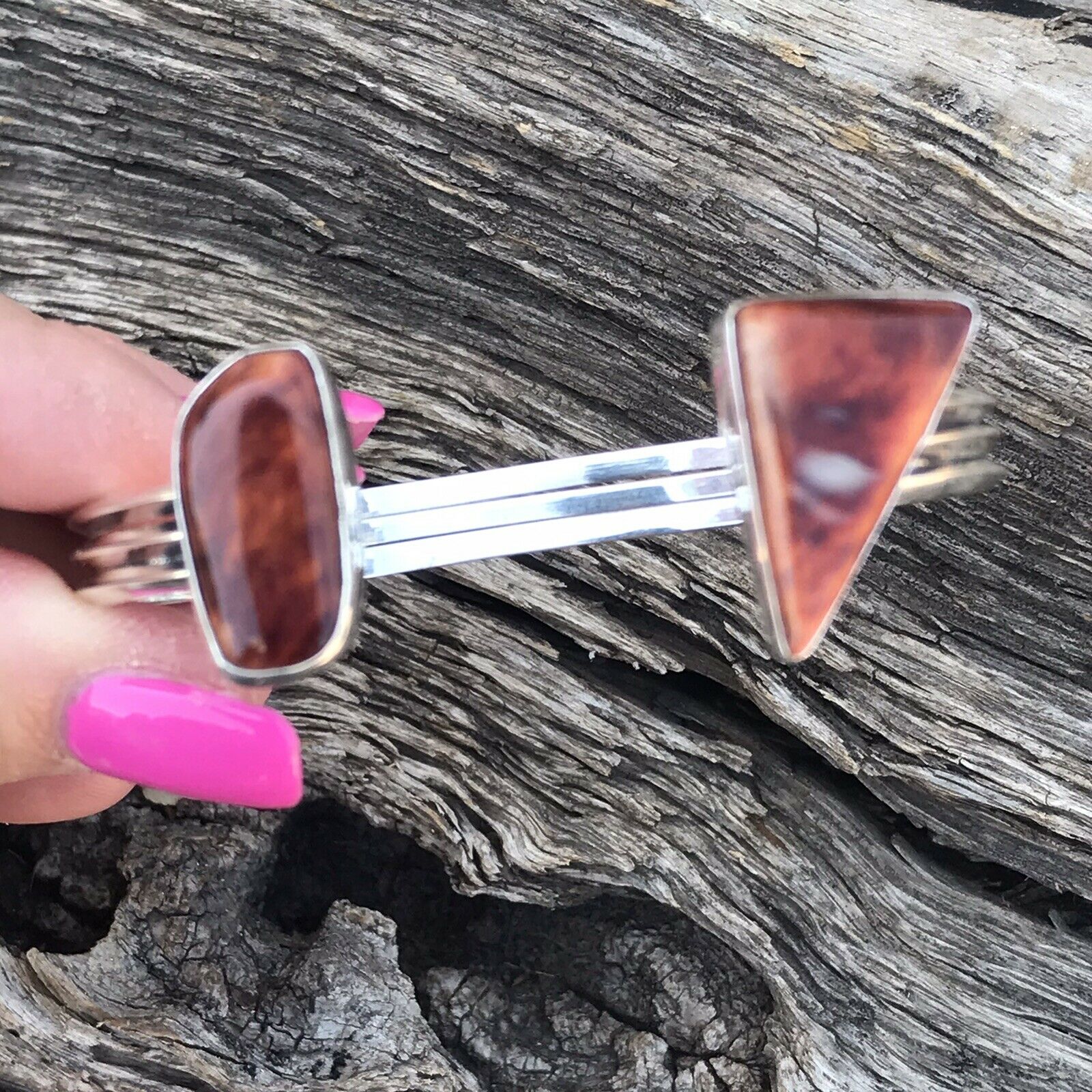 Handcrafted Purple Spiny Oyster & Sterling Silver Bracelet Cuff Signed