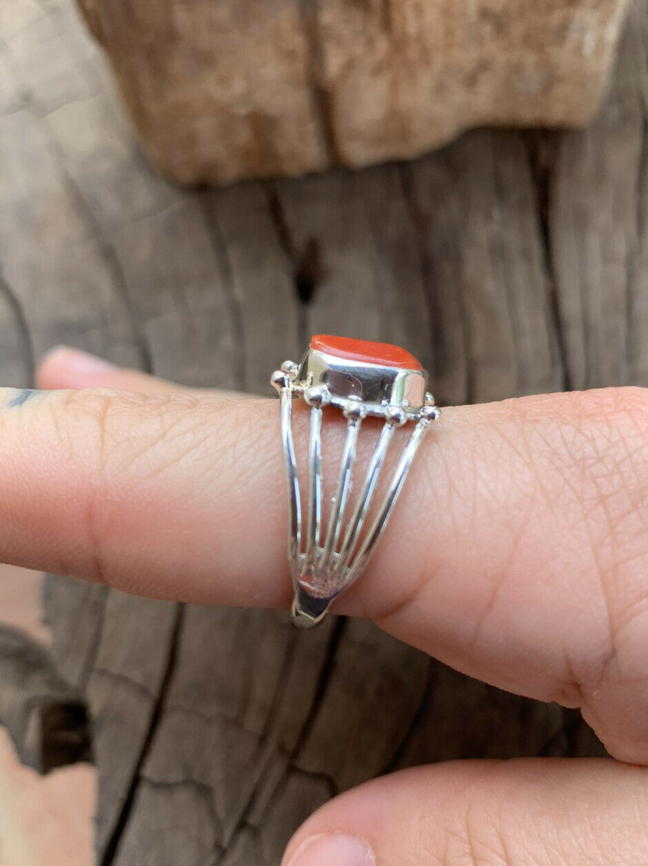 Handcrafted Natural Coral & Sterling Silver Ring us