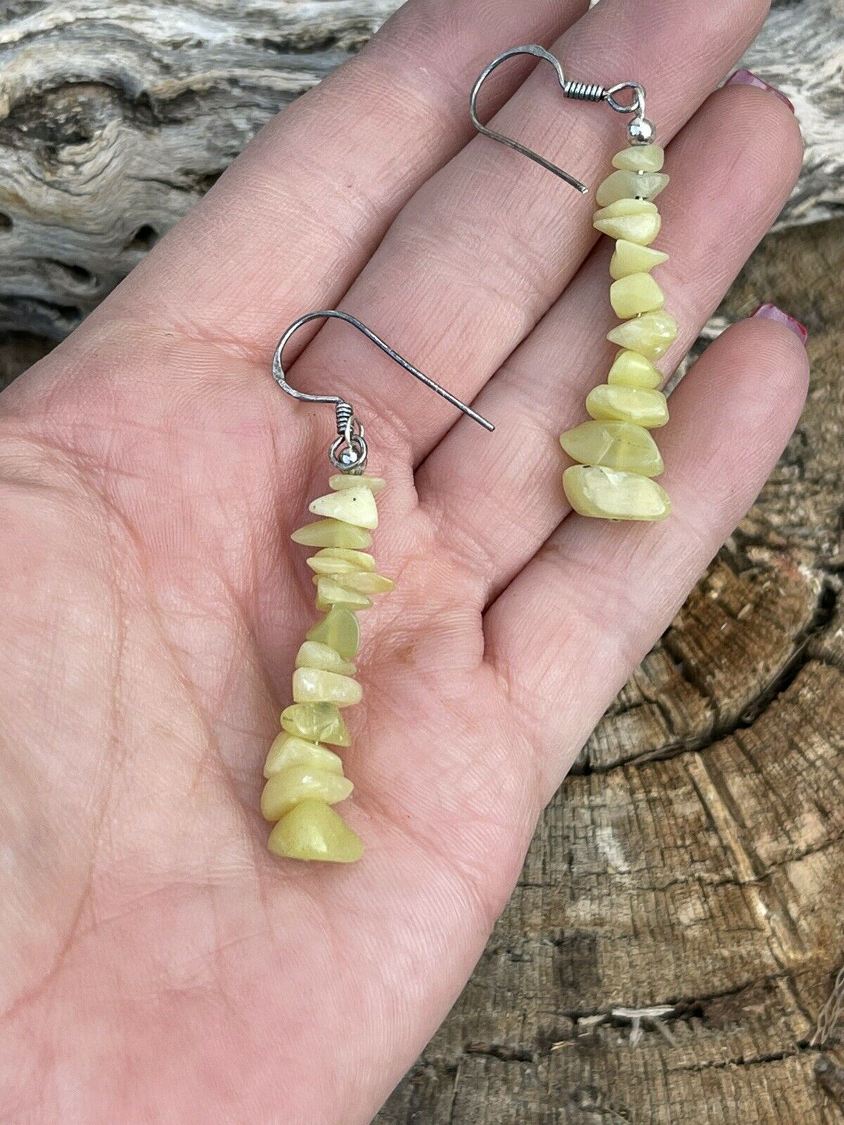 Handcrafted Sterling Silver Yellow Quartz Chip Dangle Earrings