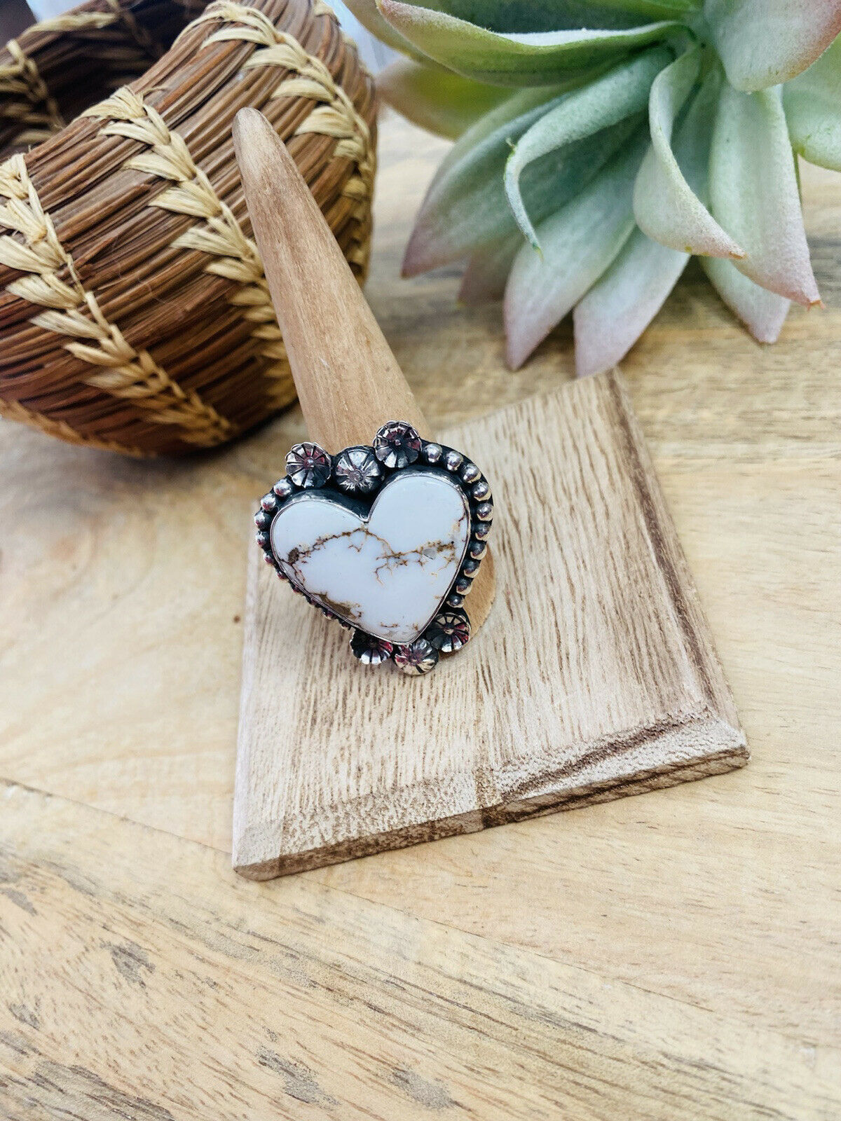 Handcrafted Wild Horse And Sterling Silver Heart Ring Size 11.25