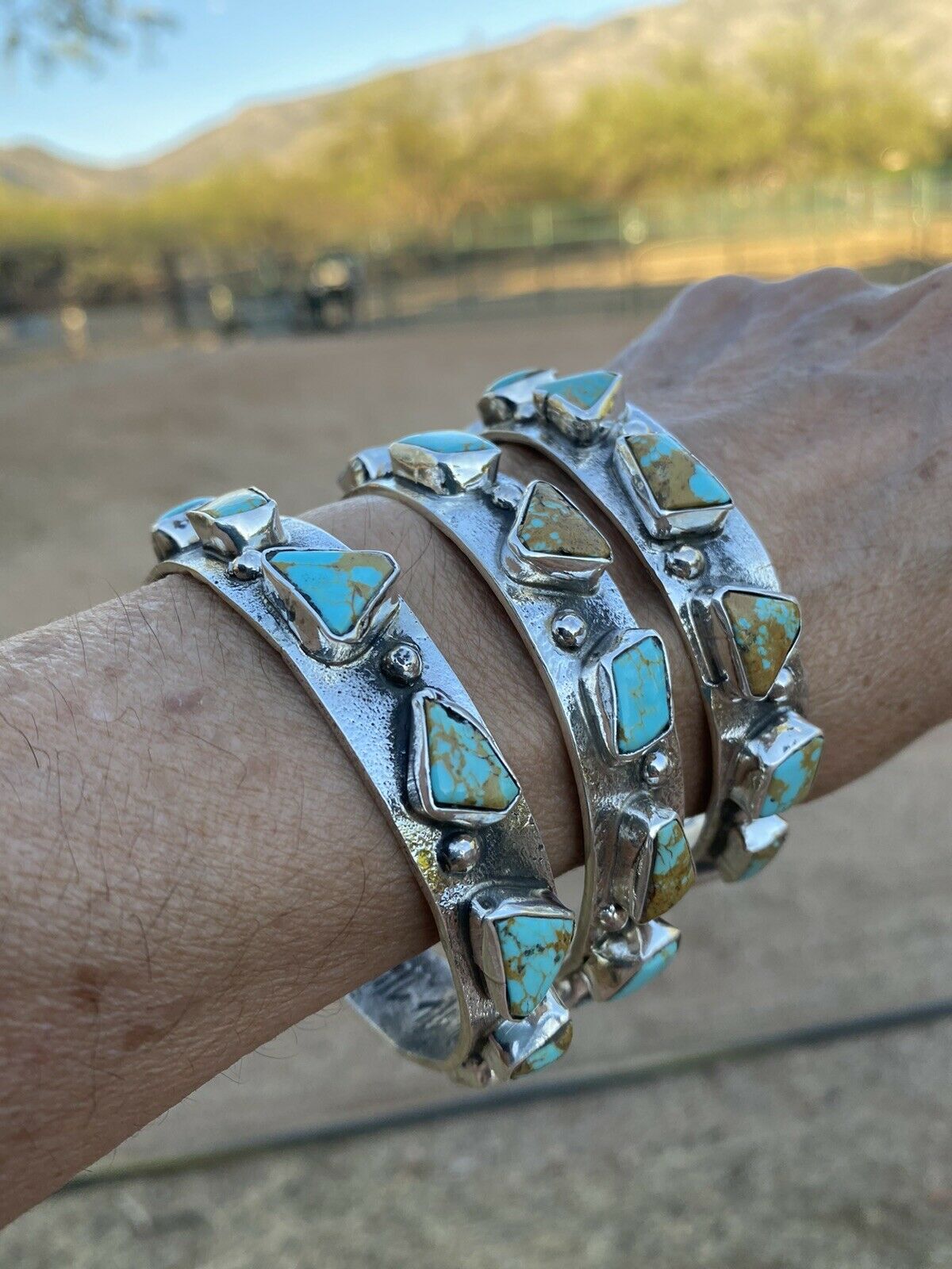 Handcrafted Royston Turquoise Sterling Silver Bangle By Jude Candeleria