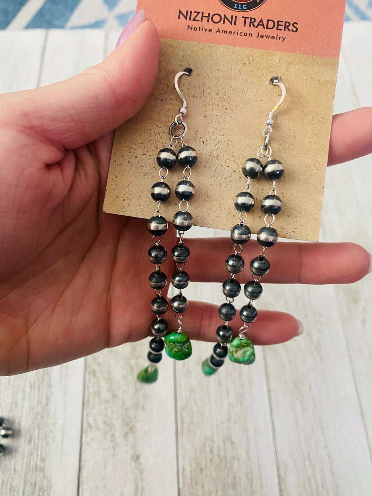 Handcrafted Sonoran Gold Turquoise & Sterling Silver Pearl Beaded Necklace Set