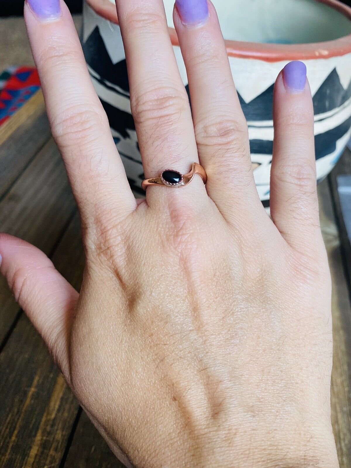 Handcrafted Copper Over Sterling Onyx Ring