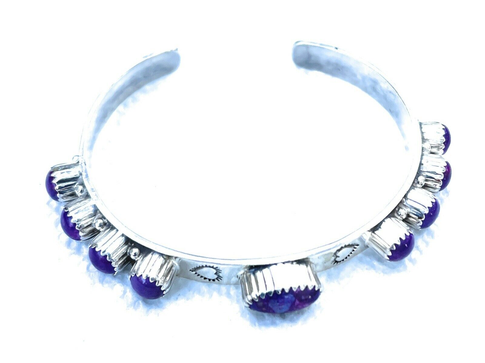 Handcrafted Purple Spiny Sterling Silver Heart Cuff Bracelet Stamped G. Boyd
