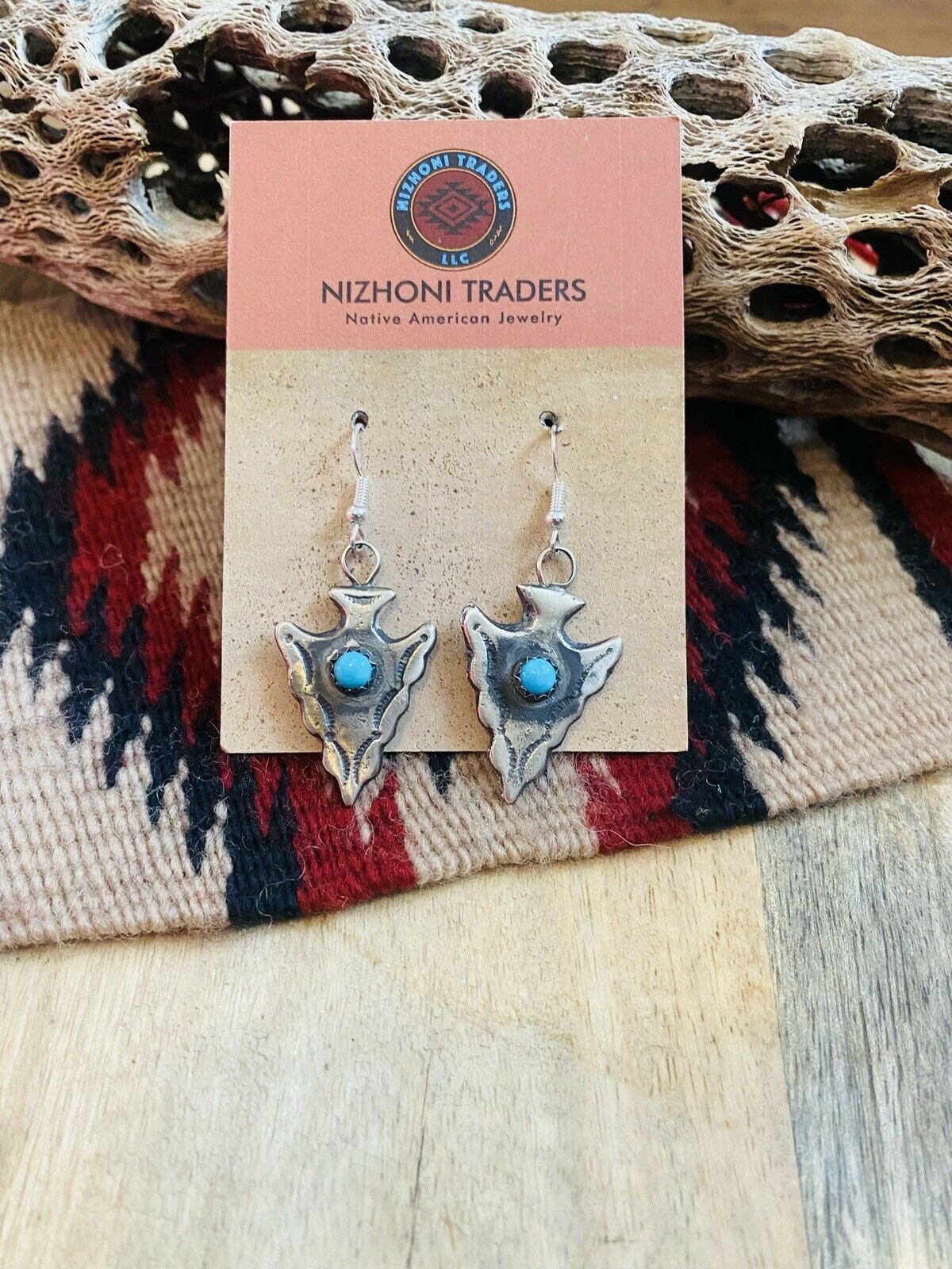 Handcrafted Turquoise & Sterling Silver Arrowhead Dangle Earrings