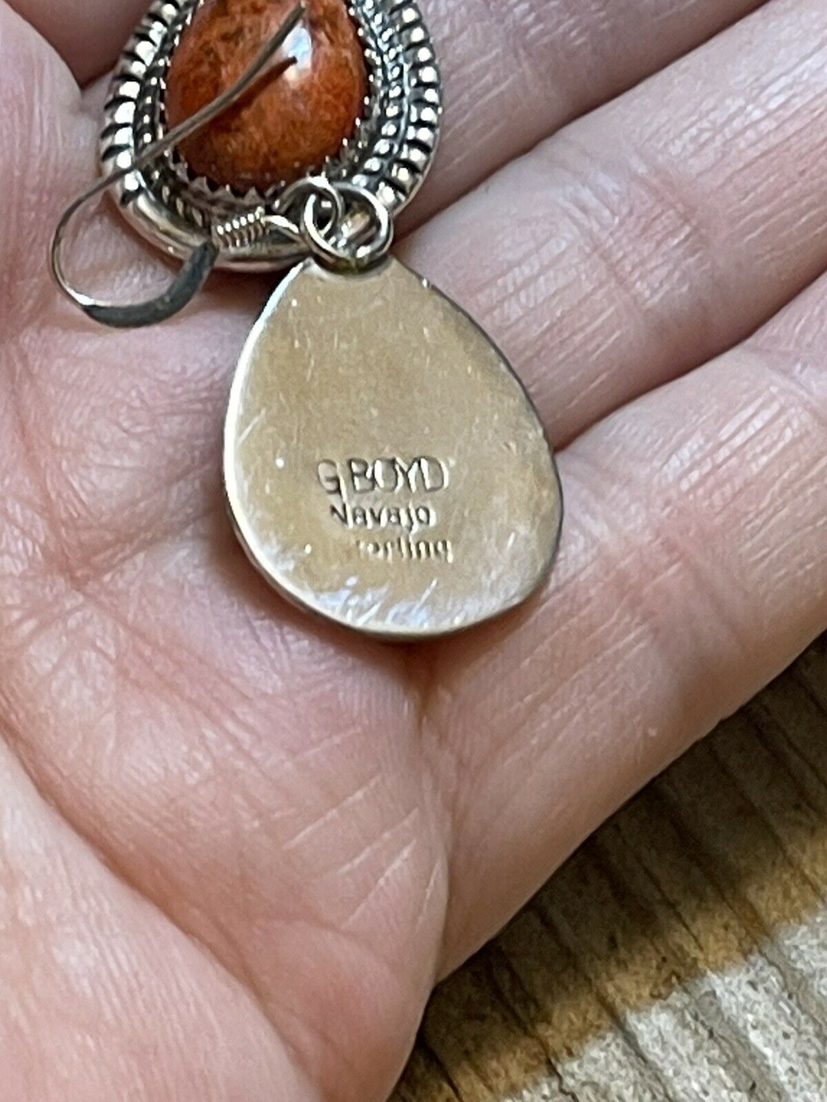 Handcrafted Sterling Silver Southwest Apple Coral Teardrop Earrings Signed G. Boyd