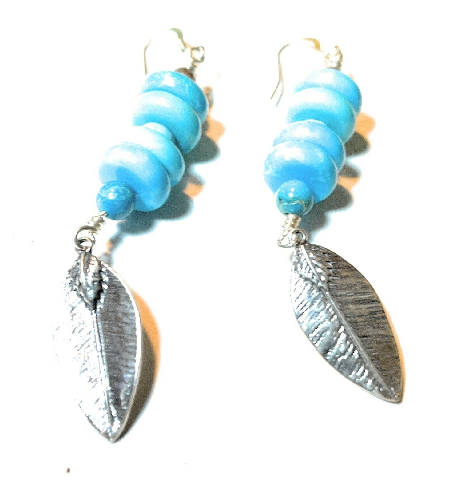 Handcrafted Sterling Silver & Blue Turquoise Leaf Dangle Earrings
