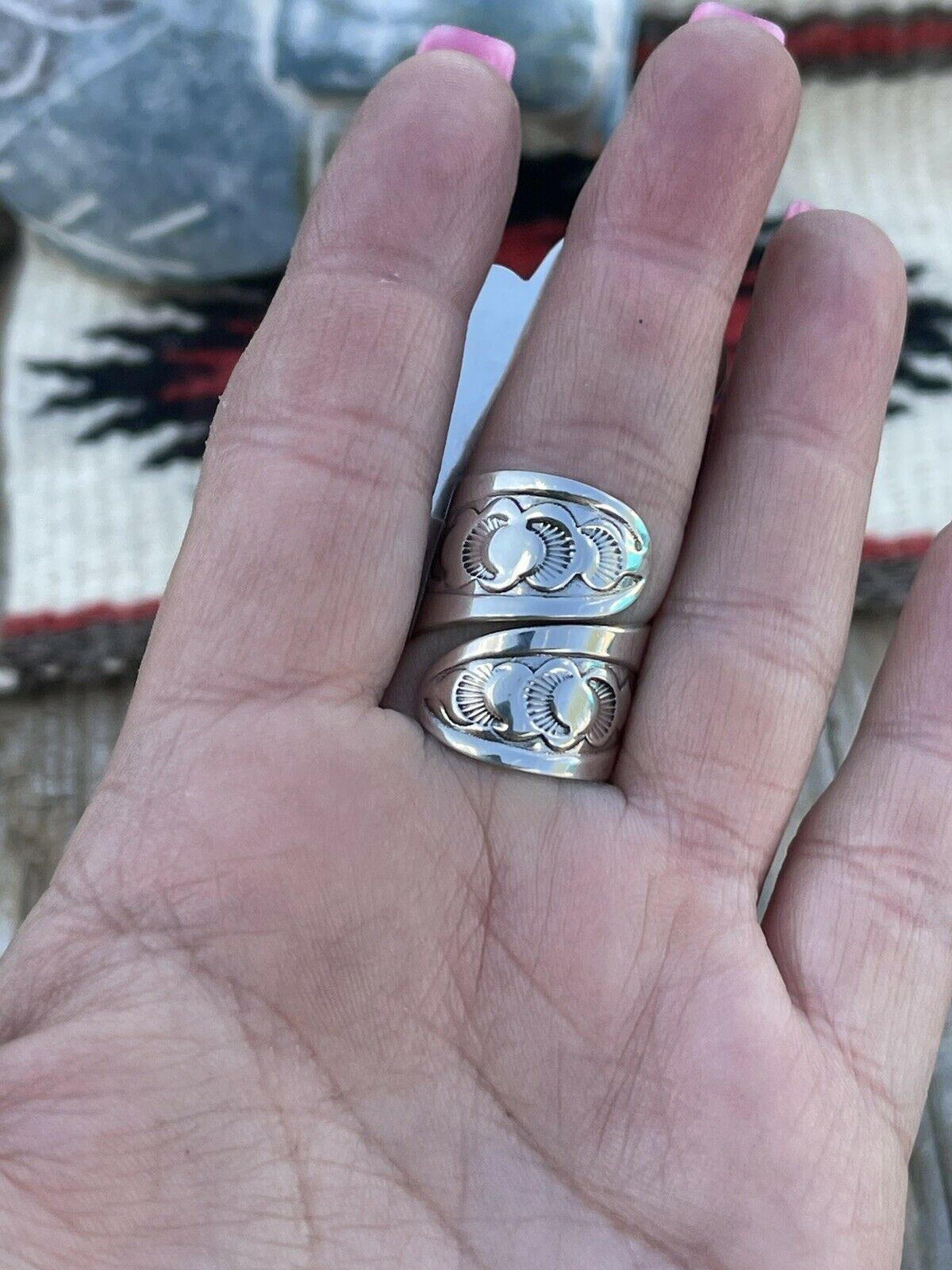 Handcrafted Cluster Fox Turquoise Spiny Sterling Silver Ring Sz Is Adjustable