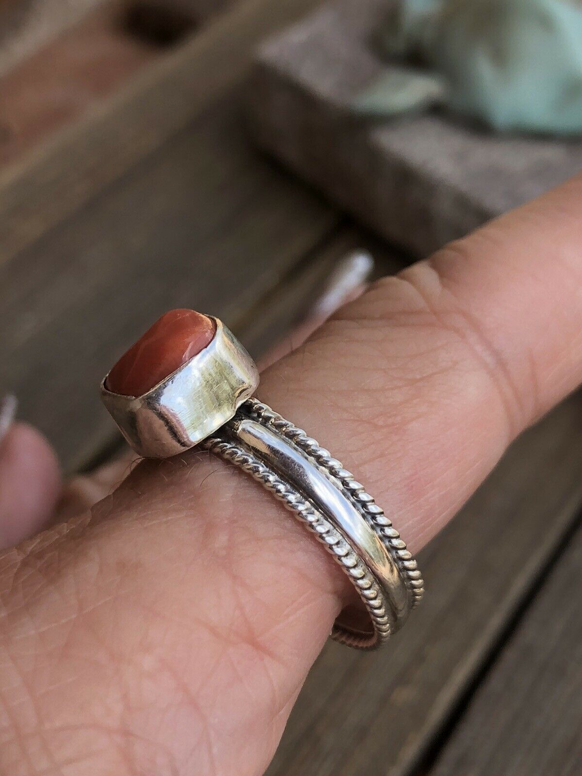 Handcrafted Natural Coral & Sterling Silver ring