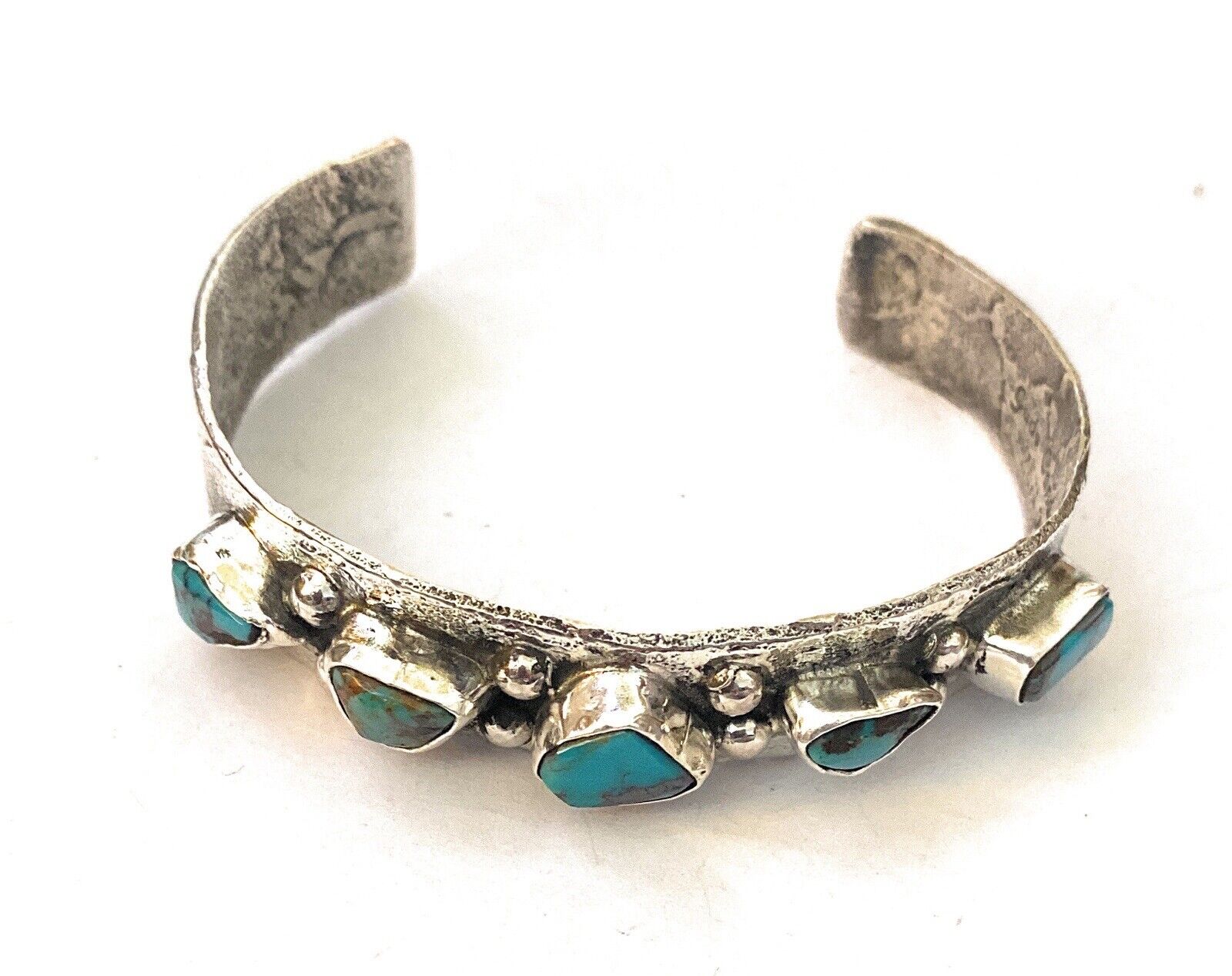 Navajo Turquoise & Sterling Silver Cuff Bracelet Signed NF