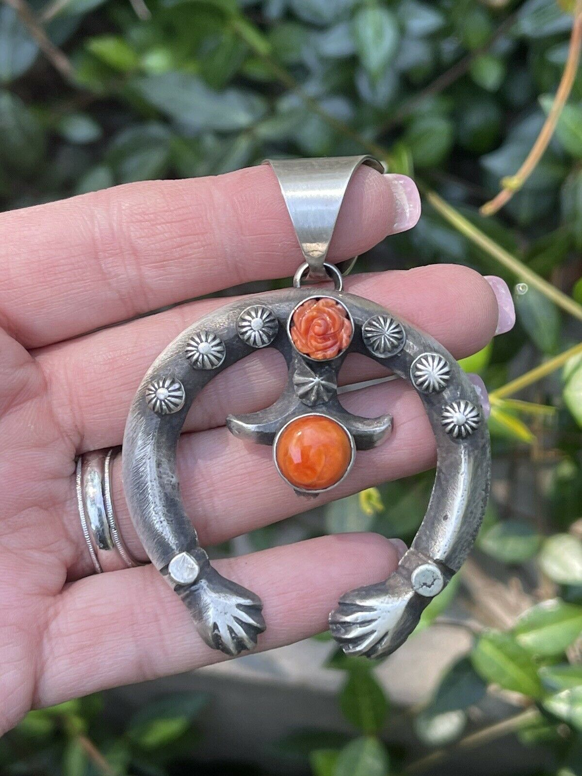 Handcrafted Sterling Silver Rose Spiny Naja Pendant Signed By Chimney Butte