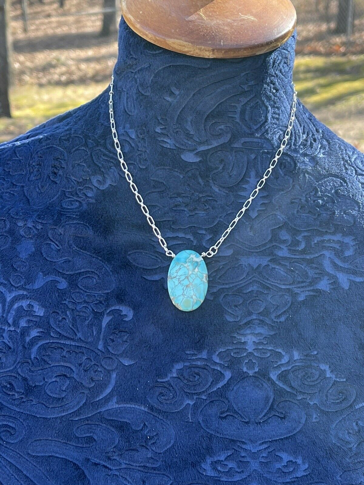 Handcrafted Kingman Turquoise & Sterling Silver Oval Necklace