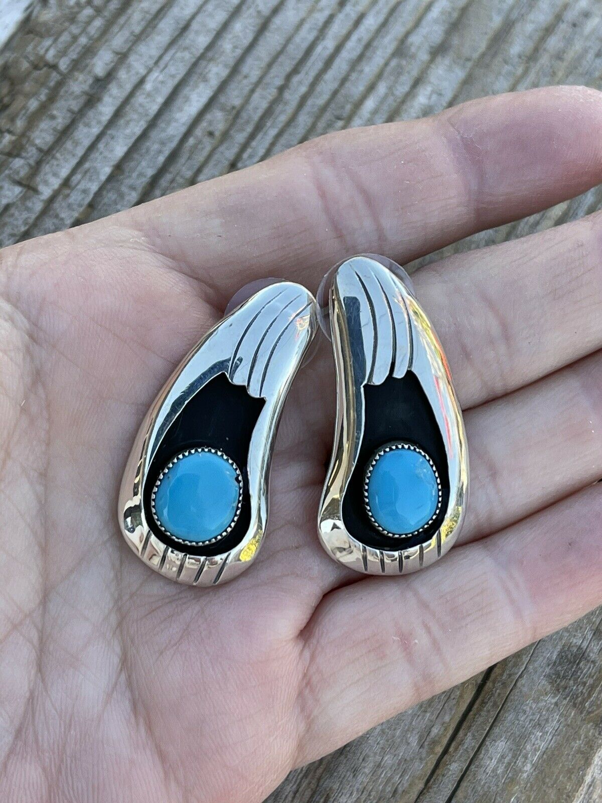 Handcrafted Turquoise And Sterling Silver Shadow Box Post Earrings