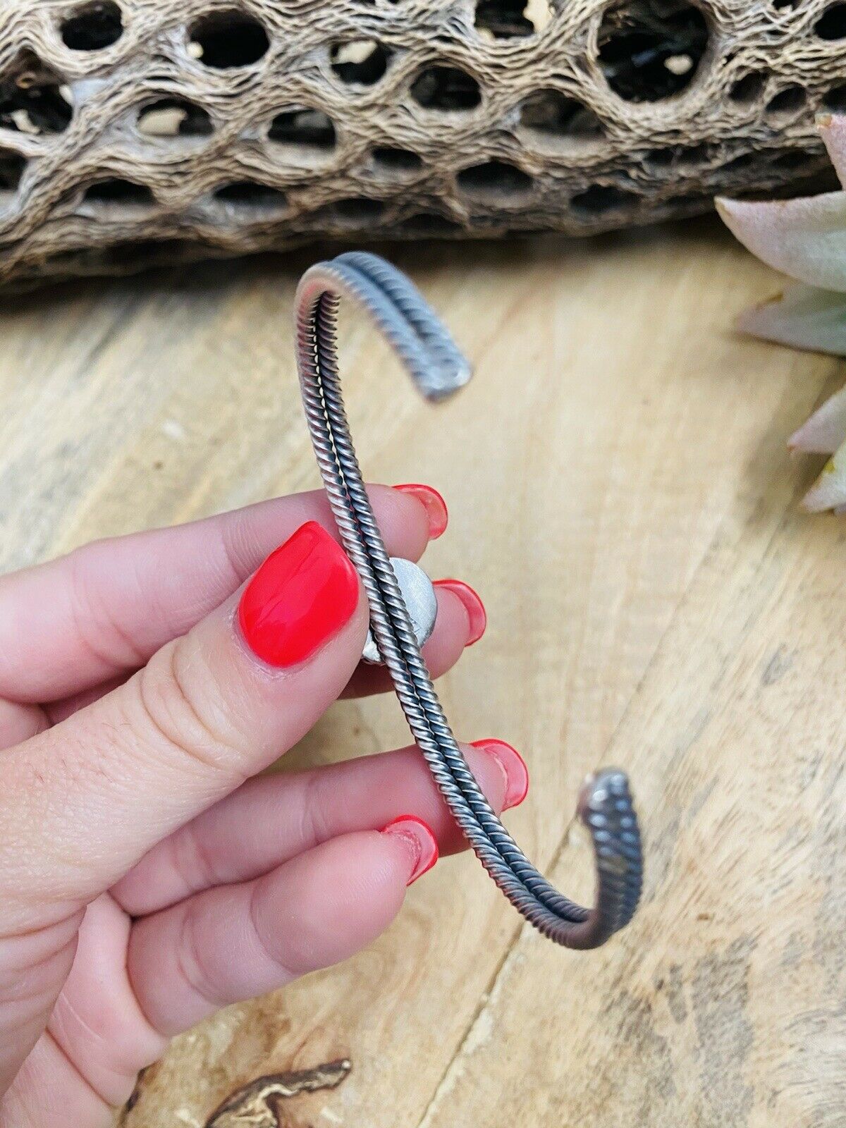 Handcrafted Sterling Silver & Kingman Turquoise Cuff Bracelet Signed