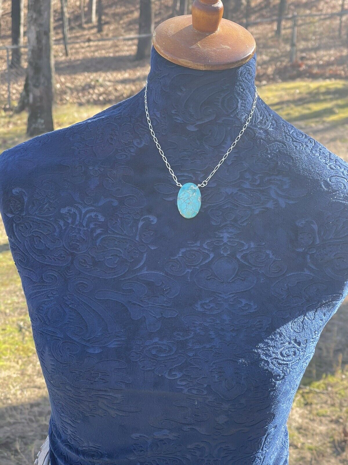 Handcrafted Kingman Turquoise & Sterling Silver Oval Necklace