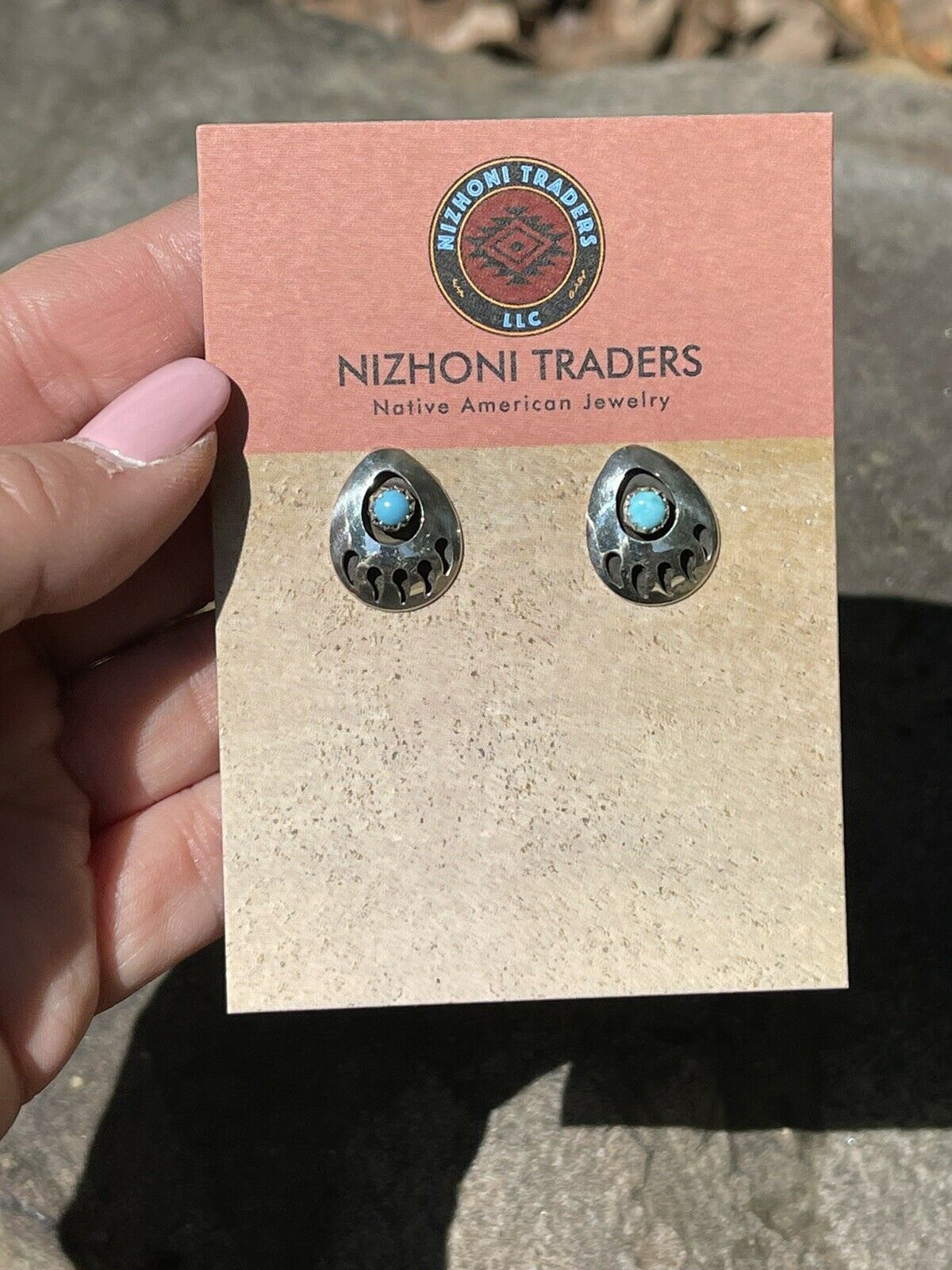 Handcrafted Sterling Silver And Turquoise Bear Paw Post Earrings