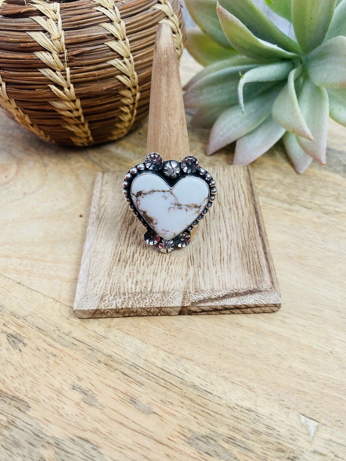 Handcrafted Wild Horse And Sterling Silver Heart Ring Size 11.25