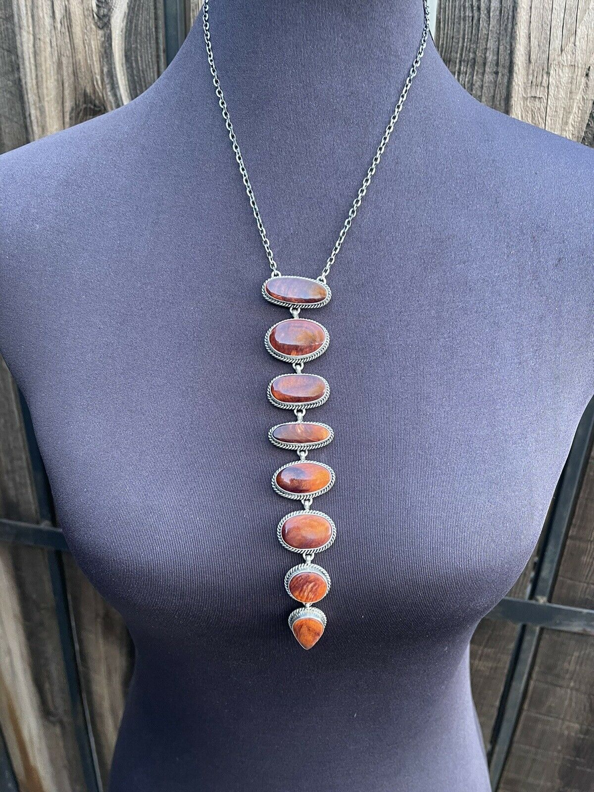 Navajo Sterling Silver Spiny Drop Necklace By Wydell Billie