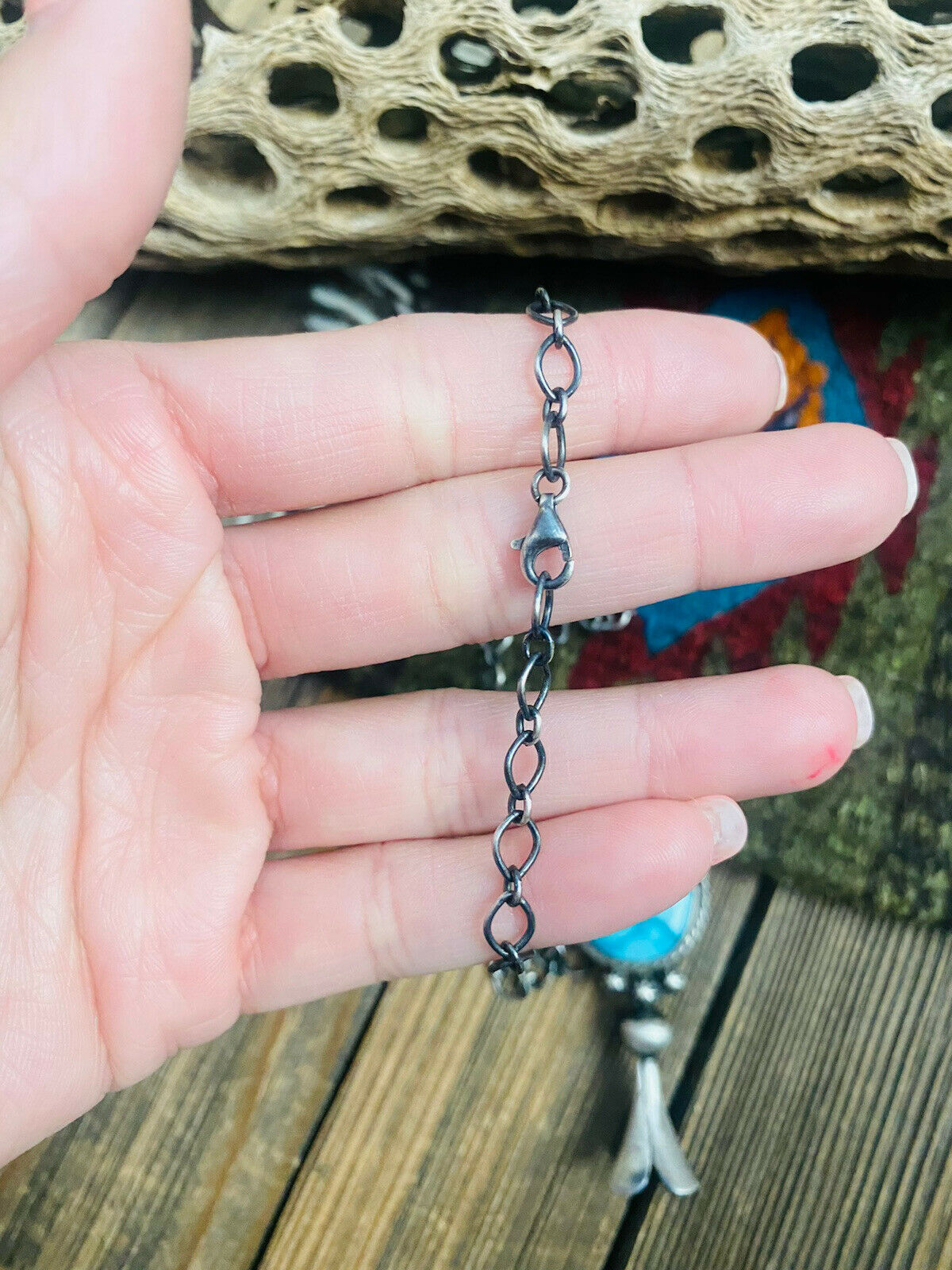 Handcrafted Sterling Silver & Kingman Turquoise Blossom Necklace Signed