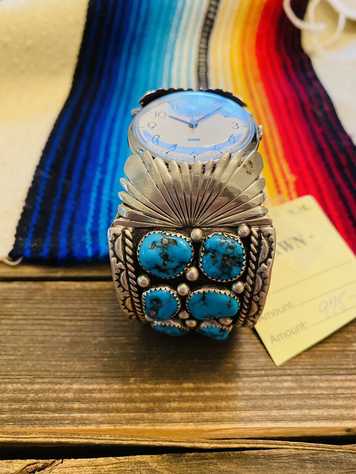 Handcrafted Vintage Turquoise & Sterling Silver Watch Cuff Signed