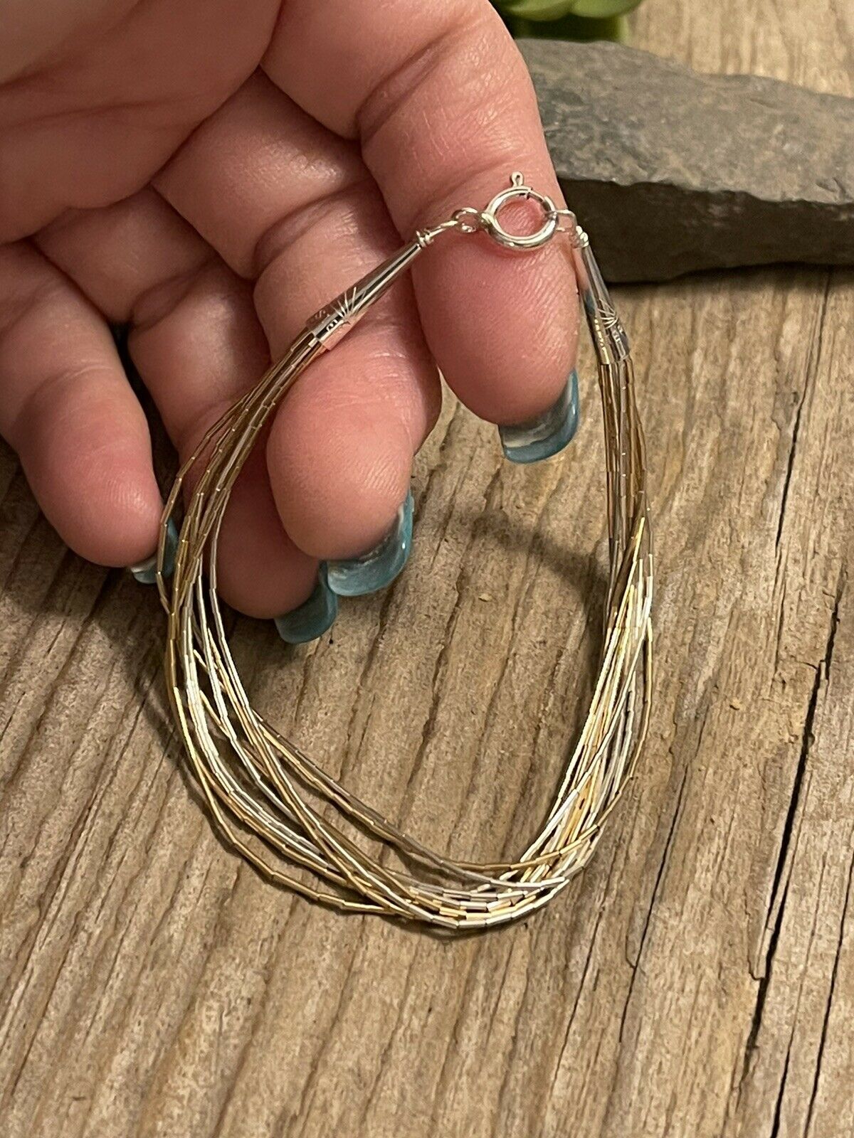 Handcrafted Delicate Liquid Silver Two Tone Bracelet