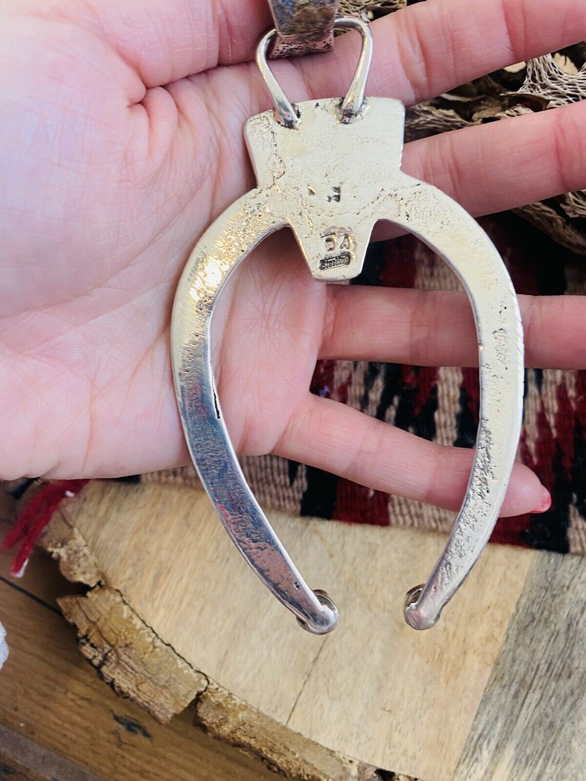 Handcrafted Sterling Silver & Kingman Turquoise Naja Pendant Signed