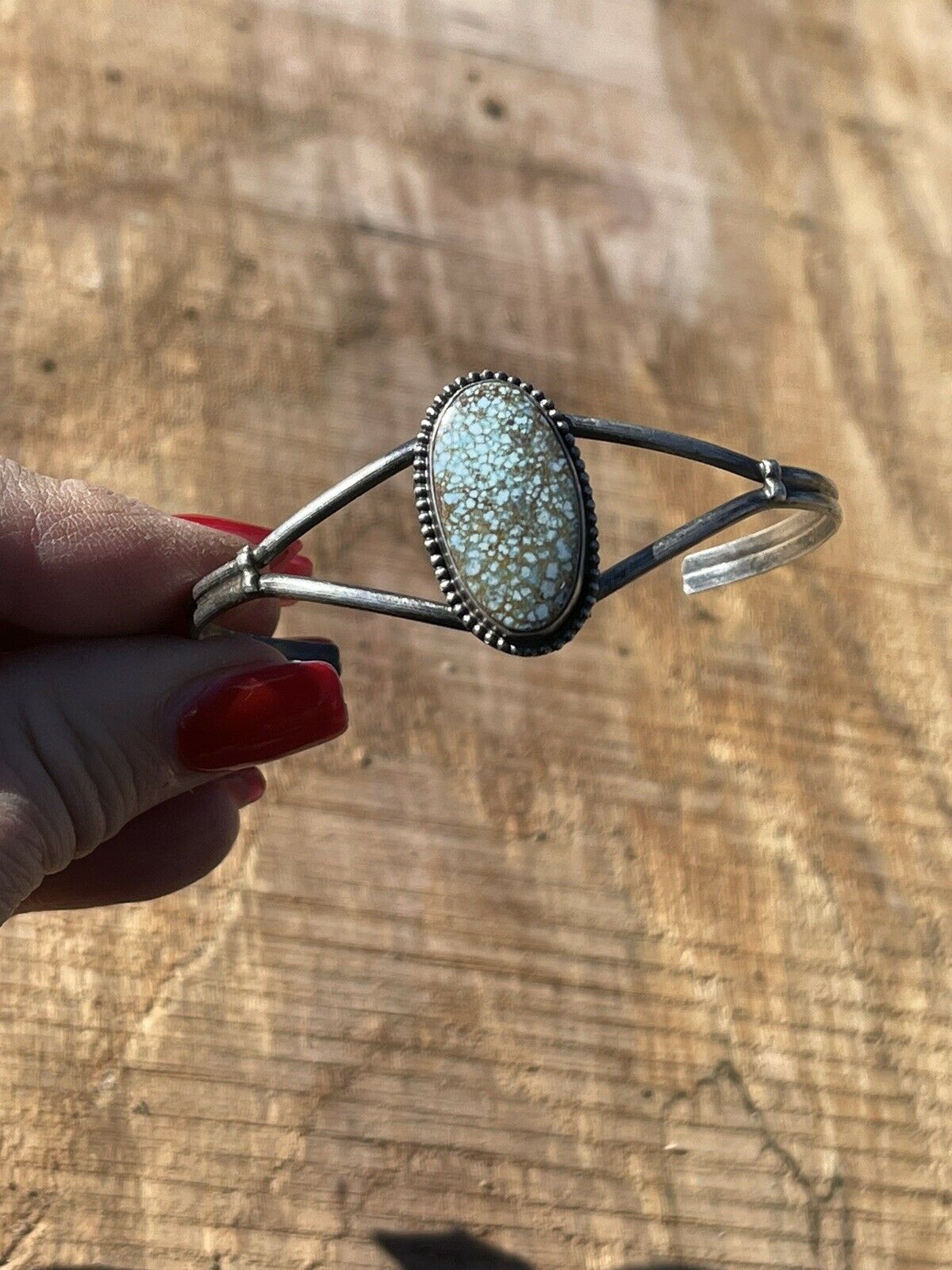 Handcrafted Sterling Silver & Number 8 Turquoise Signed Cuff Signed S.Cooke