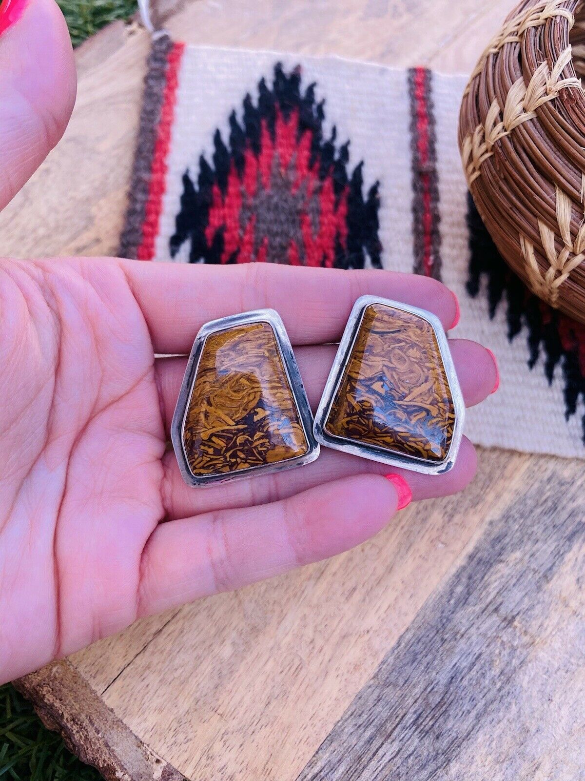 Handcrafted Jasper & Sterling Silver Post Earrings