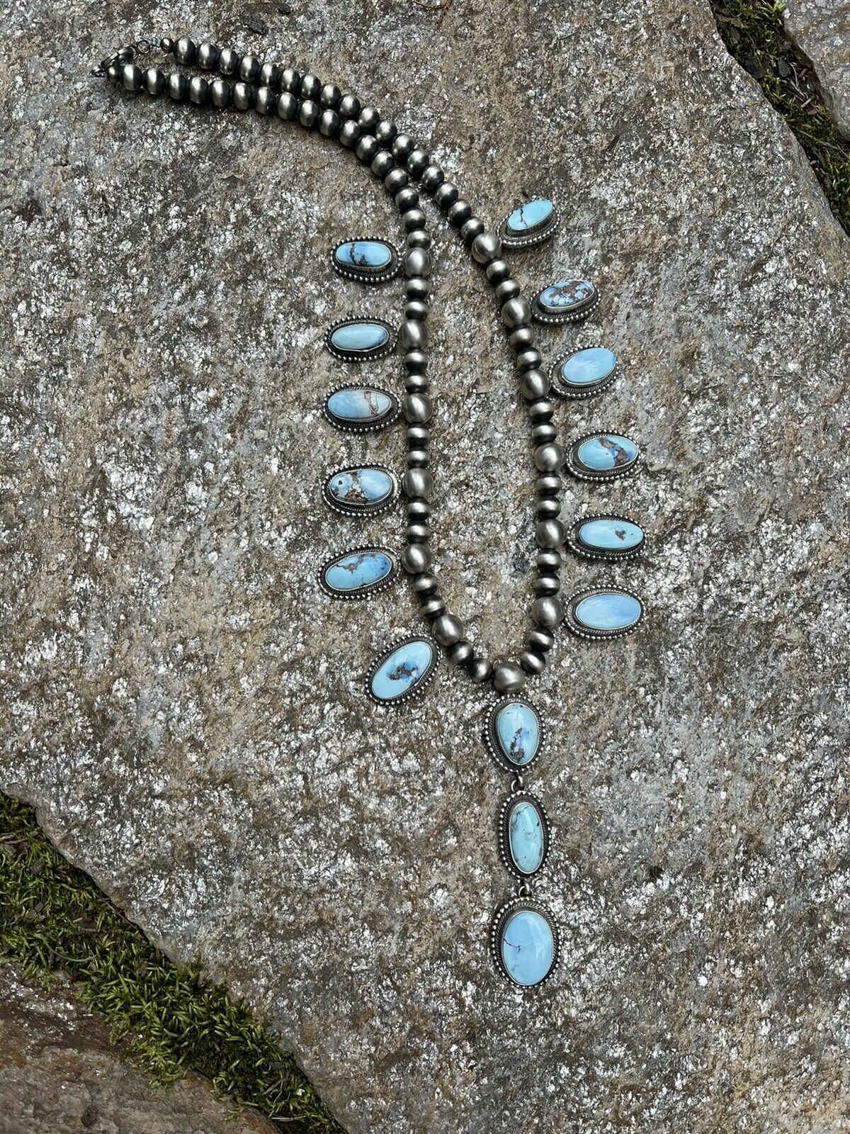 Handcrafted Stunning Golden Hill Turquoise Necklace By Kee J Signed