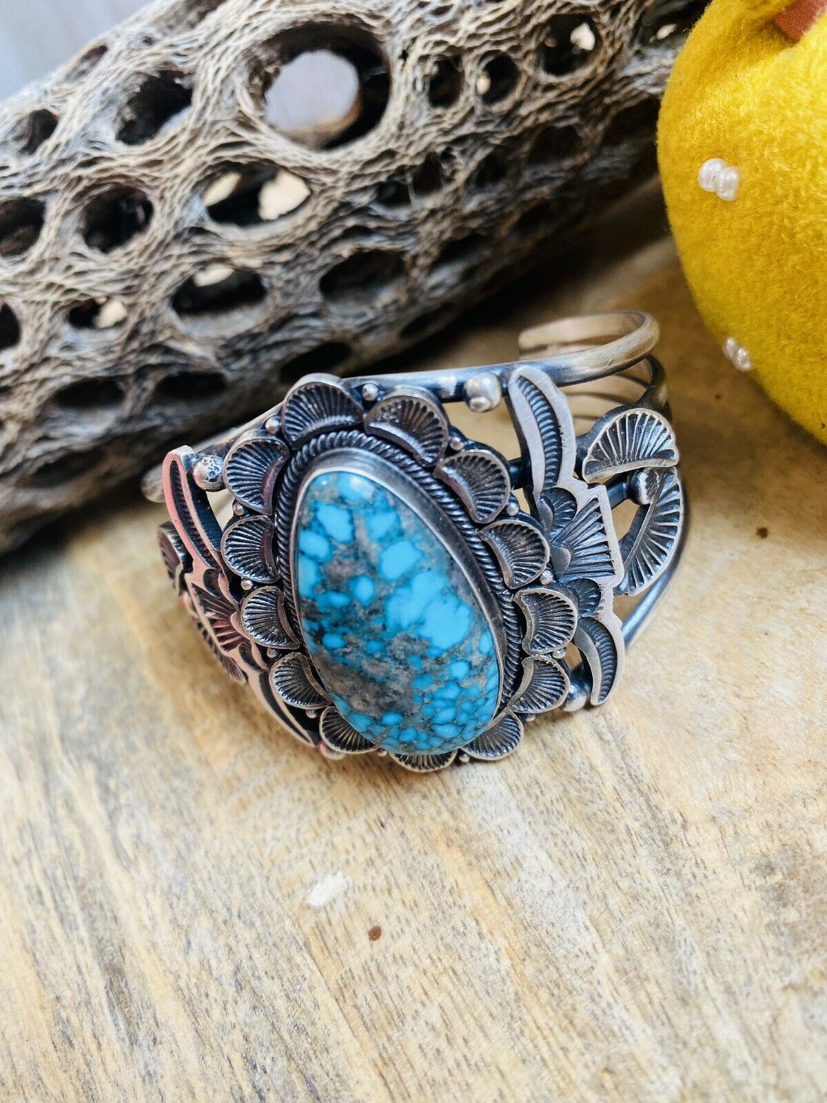 Handcrafted Turquoise & Sterling Silver Cuff Bracelet By Sheila Tso