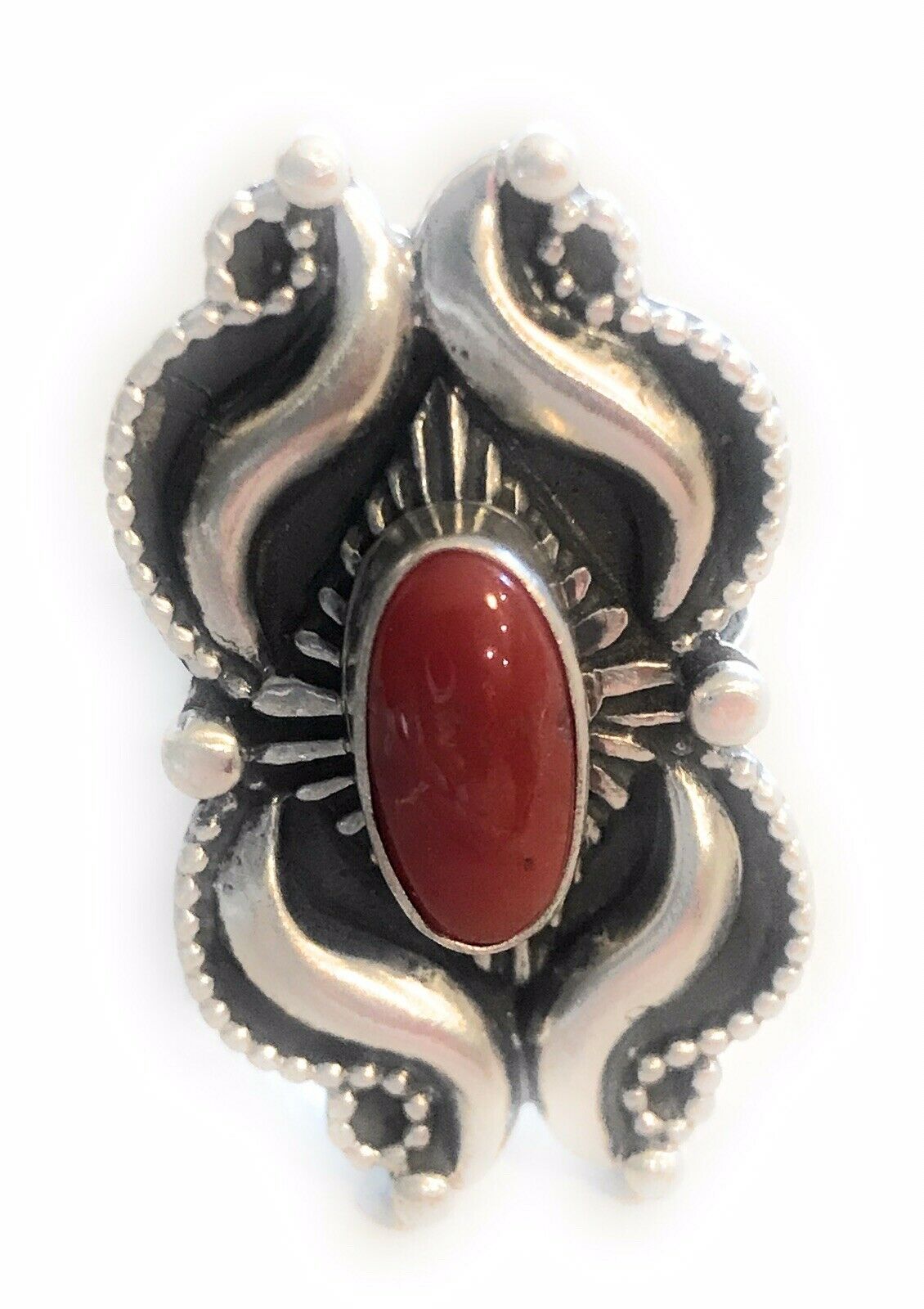 Handcrafted Sterling Silver Natural Red Coral Ring Artist L. James