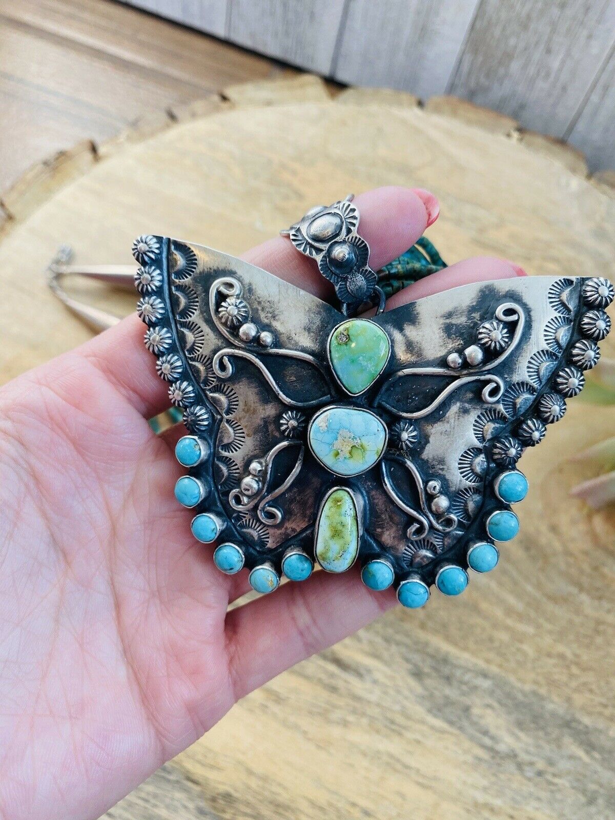 Handcrafted Sonoran Mountain Turquoise & Sterling Silver Butterfly Necklace Signed