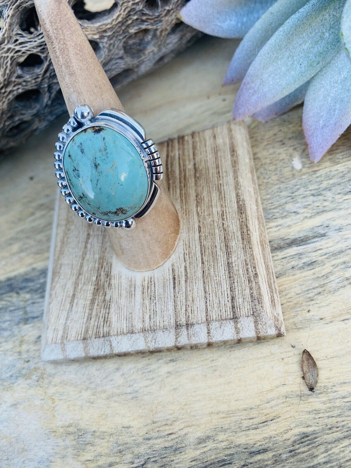 Handcrafted Royston Turquoise & Sterling Silver Ring Size 6.5