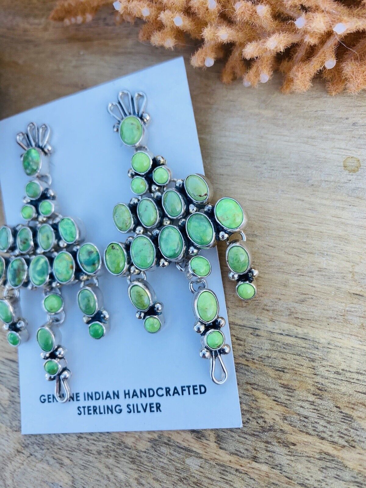 Navajo Sterling Silver And Sonoran Gold Turquoise Dangle Earrings Signed