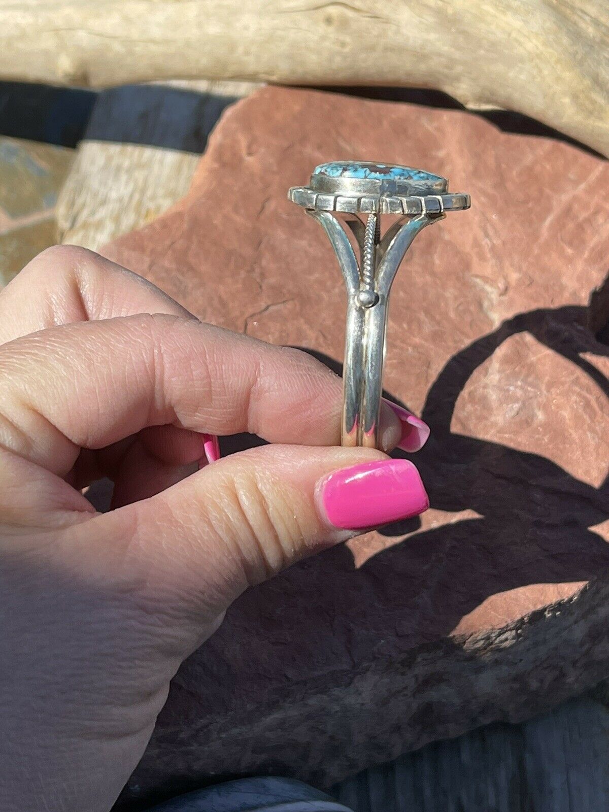 Handcrafted Kingman Web Turquoise & Sterling Silver Cuff Bracelet