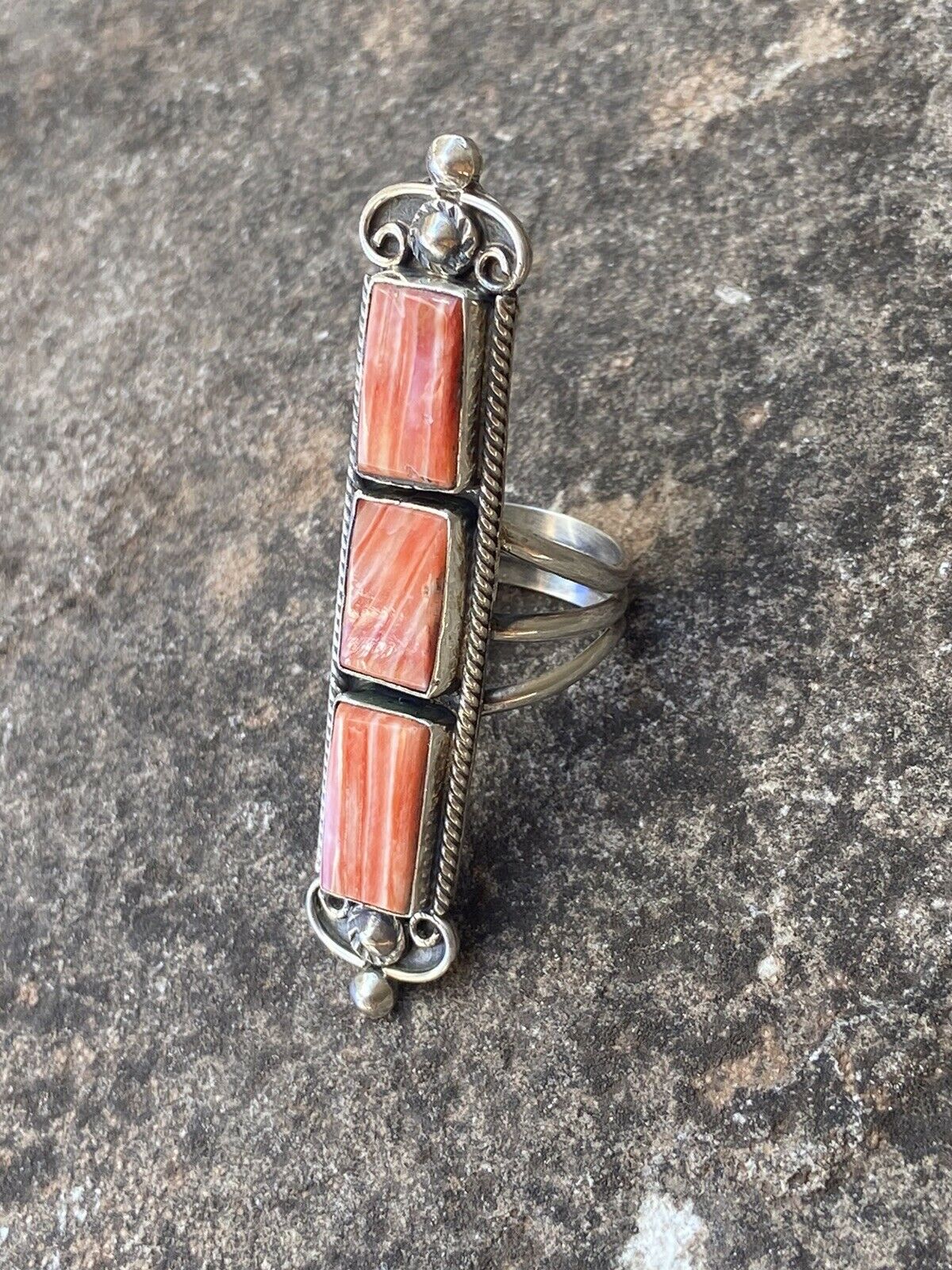 Handcrafted Spiny Oyster & Sterling Silver Ring Size 8.5 Signed