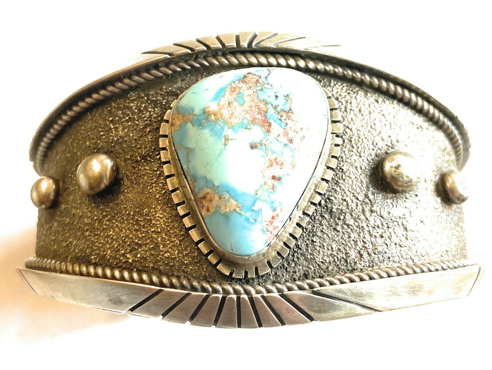 Navajo Golden Hill Turquoise Sterling Silver Cuff Bracelet Signed