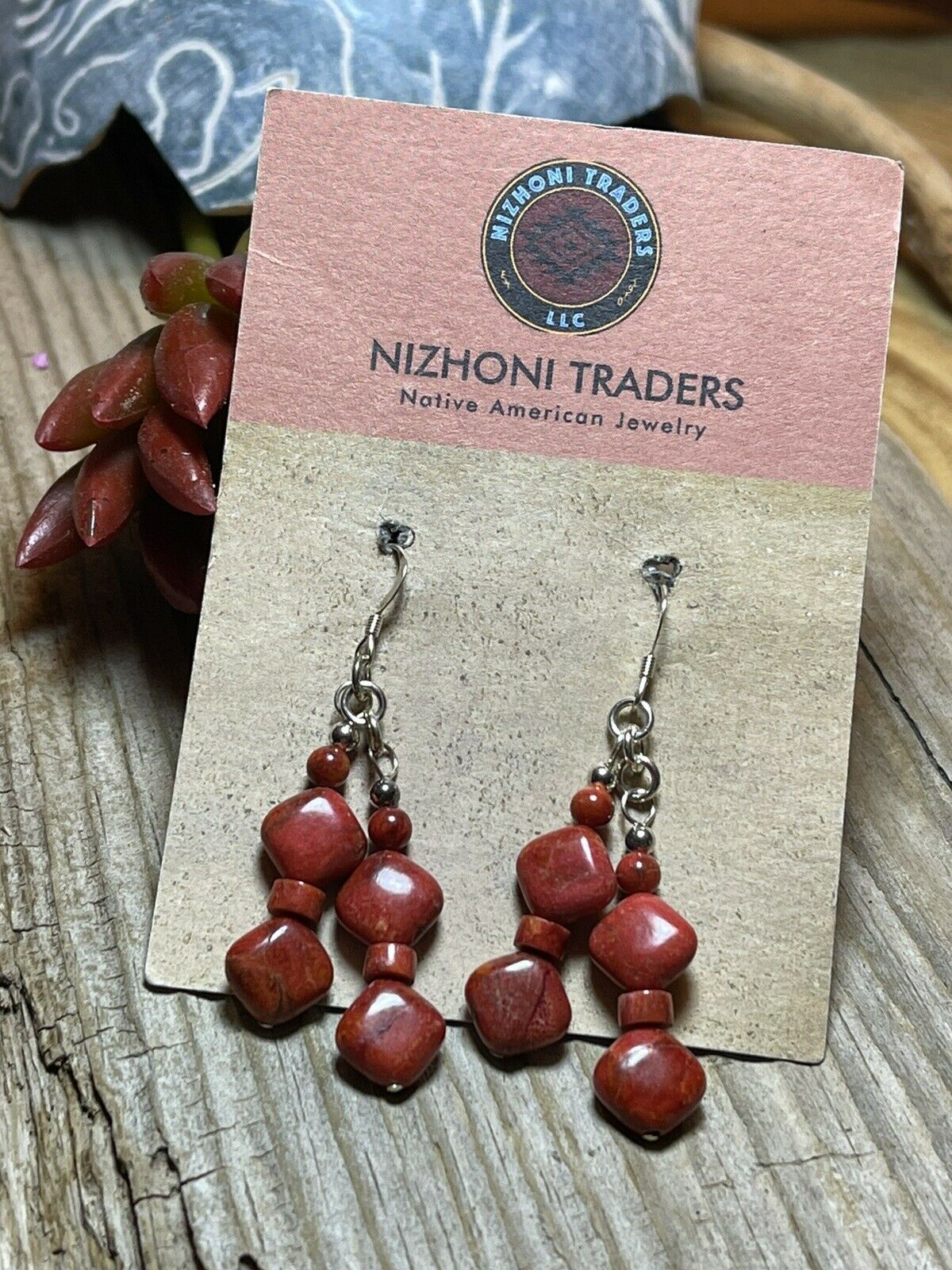 Handcrafted Sterling Silver Apple Coral 2 Strand Beaded Earrings