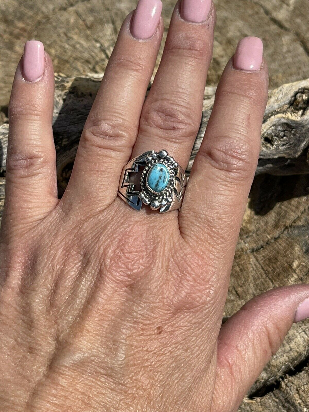 Handcrafted Turquoise And Sterling Silver Adjustable Ring