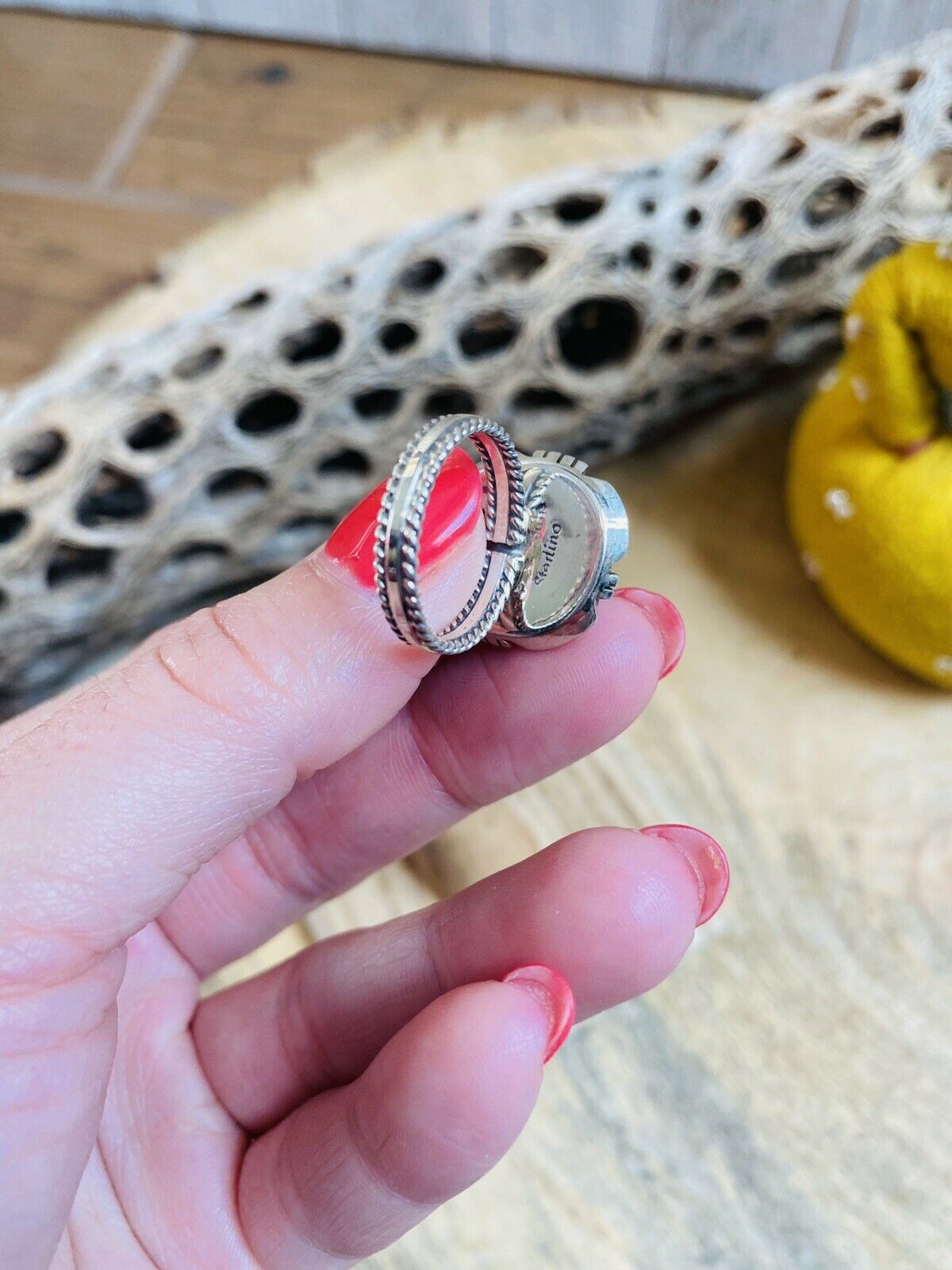 Handcrafted Sterling Silver & Orange Spiny Ring Size 5.75